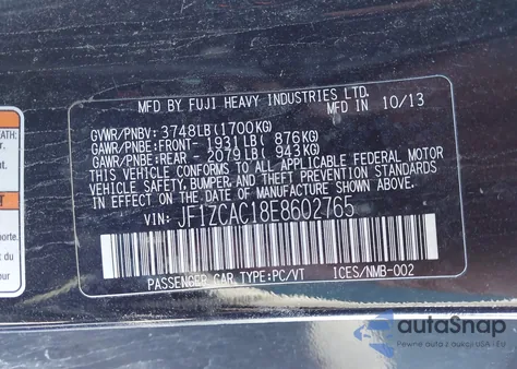 2014 Subaru Brz Limited from USA, damaged, VIN JF1ZCAC18E8602765